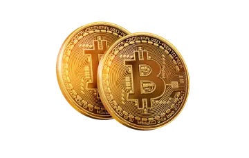 a pair of gold bitcoin coins