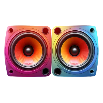 two colorful speakers on a white background
