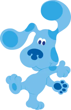 a blue dog with its paws up