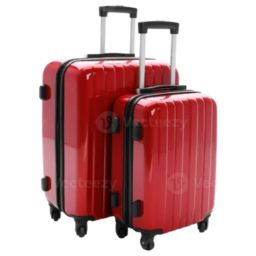 two red suitcases on white background