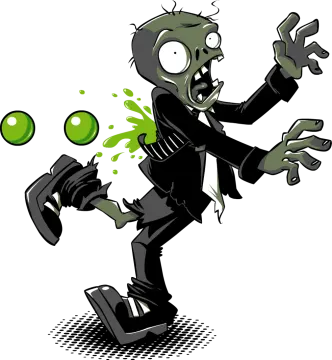 a cartoon zombie in a suit throwing a green ball
