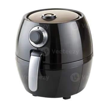 a black air fryer on a white background