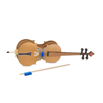 a wooden violin with a bow and a stick