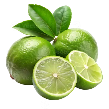 limes with leaves on a white background