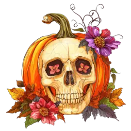 a skull with flowers on it's head