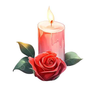 a red candle with a rose on it