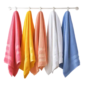 a row of colorful towels hanging on a wall
