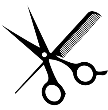 a pair of scissors and a comb