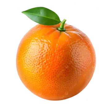 an orange with a green leaf on top