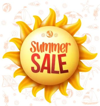 a yellow sun with the words summer sale on it