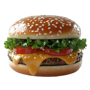 a hamburger with cheese, tomato and lete