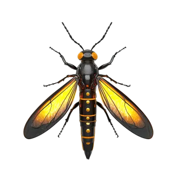a black and orange insect on white background