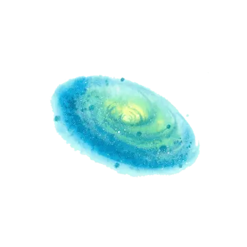 a watercolor painting of a green and blue nebula