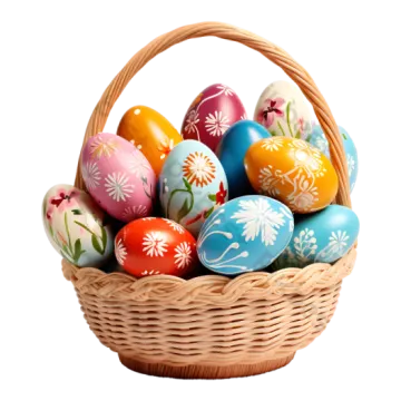 a basket full of painted easter eggs