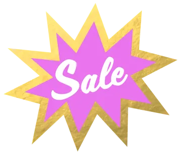 a pink and gold star with the word sale on it