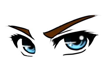 a drawing of a woman's face with blue eyes