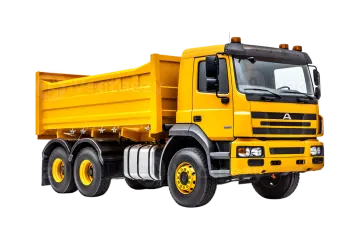 a yellow dump truck on a white background