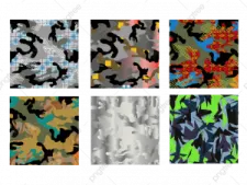 a set of four different camouflage patterns