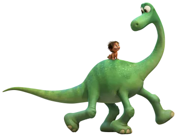 a cartoon dinosaur with a man on top of it