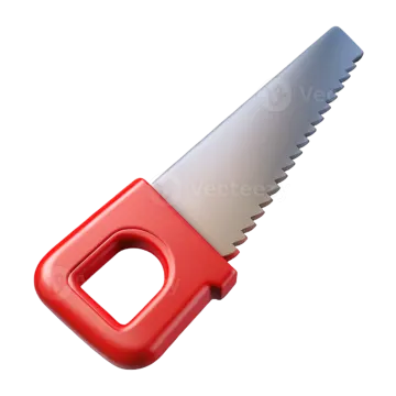 a red and white saw on a white background