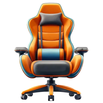 the office chair with orange and blue leather