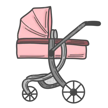 a baby stroller with a pink cover