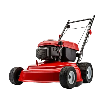 a red lawn mower on a white background