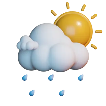 a weather icon with the sun and rain