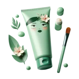 a green tube with flowers and leaves on it