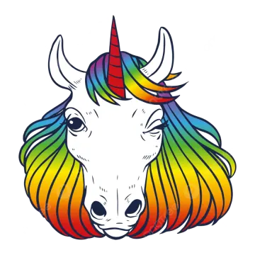 a unicorn's head with rainbow colored hair
