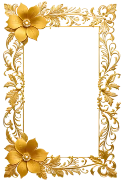 a gold frame with flowers and leaves
