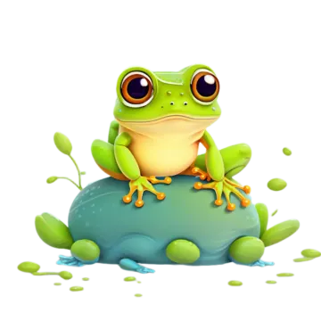 a green frog sitting on top of a blue ball