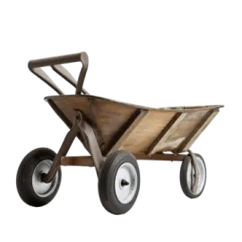 a wooden wheelbar with wheels