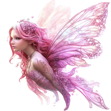 a fairy with pink hair and wings