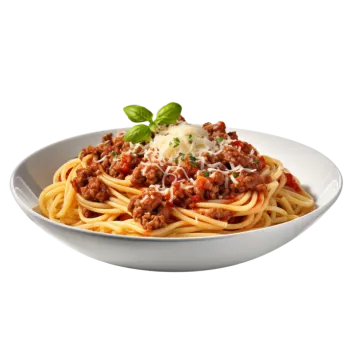 a plate of spaghetti with meat and sauce