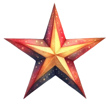 a watercolor painting of a red and yellow star