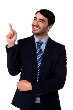 a man in a suit and tie making a peace sign