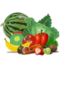 a bunch of fruits and vegetables on a white background