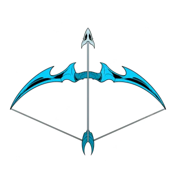 a blue and white bow with two arrows