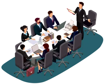 a group of people sitting around a conference table