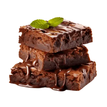 a stack of brownies with chocolate and mint on top