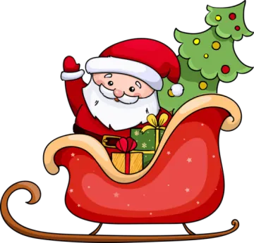 a santa claus on a sler with a christmas tree