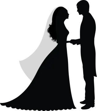 a silhouette of a bride and groom