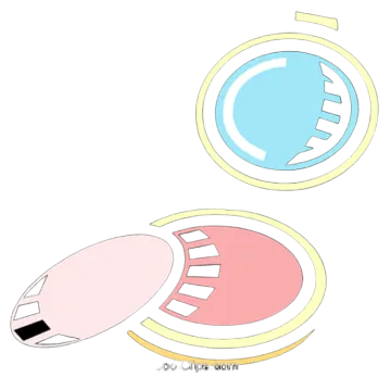 a pink and blue compact with an open lid
