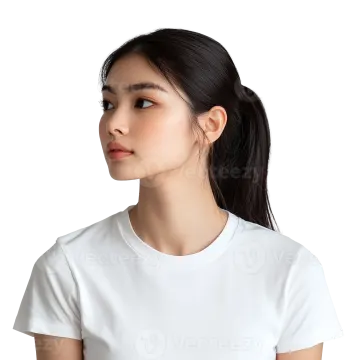 a woman wearing a white t - shirt