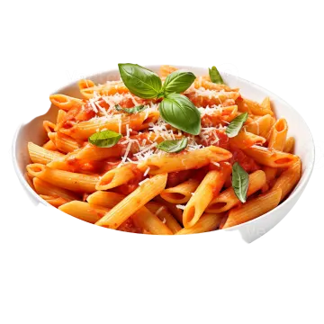 a bowl of pasta with tomato sauce and basil