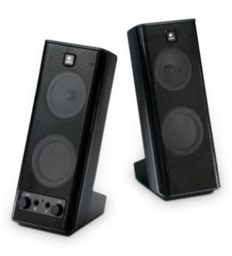a pair of speakers on a white background