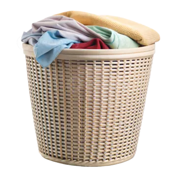 a laundry basket with clothes in it