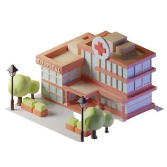 an illustration of a building with trees and buildings in the background