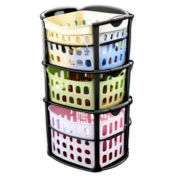 a stack of four plastic storage baskets